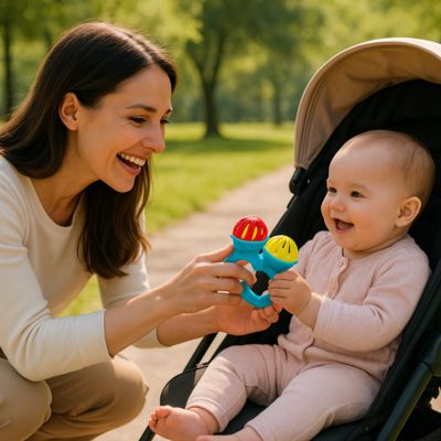 hochet bebe cloche avec qui sourie