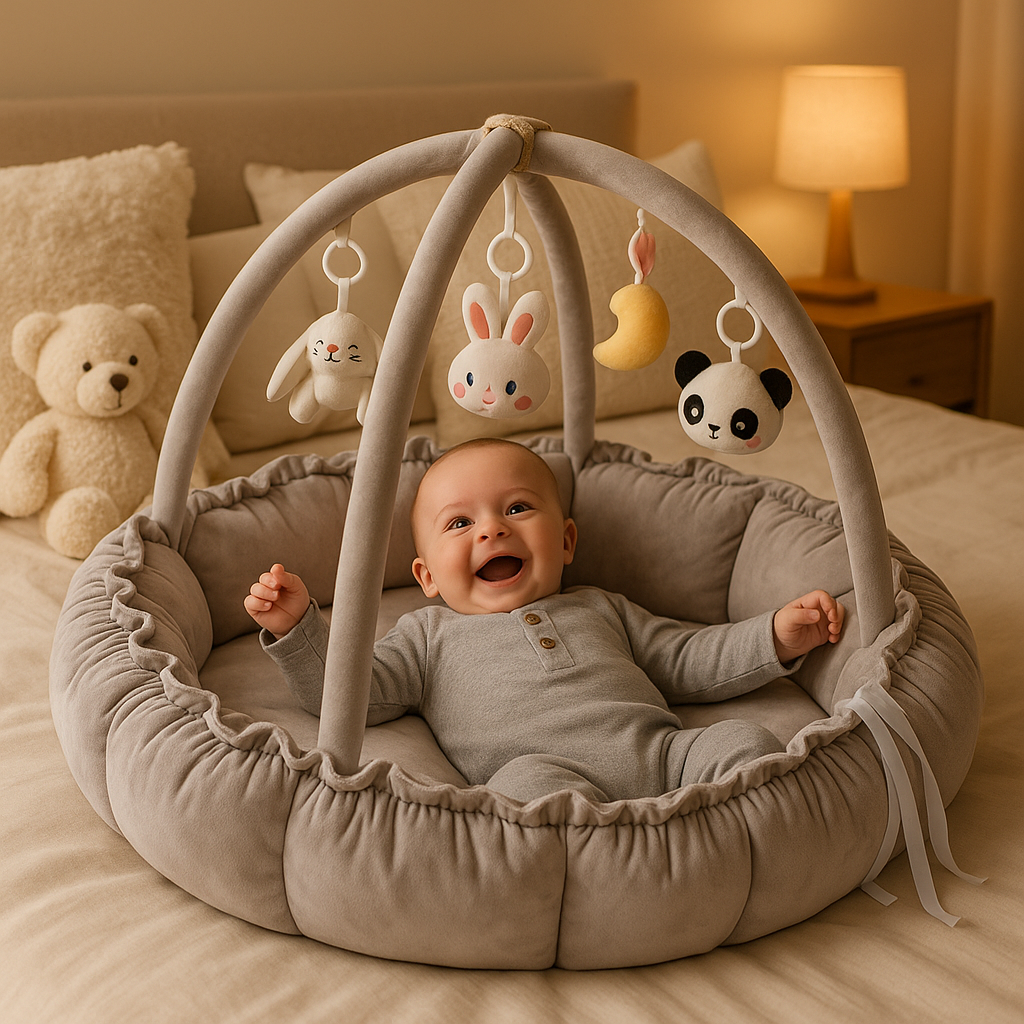 tapis d eveil bebe peluche gris