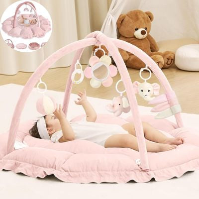 tapis d eveil bebe rose avec peluche