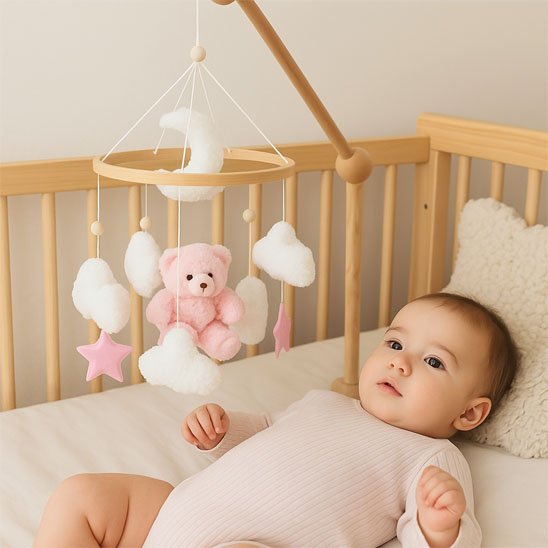 Mobile bebe nuages en tissu blanc