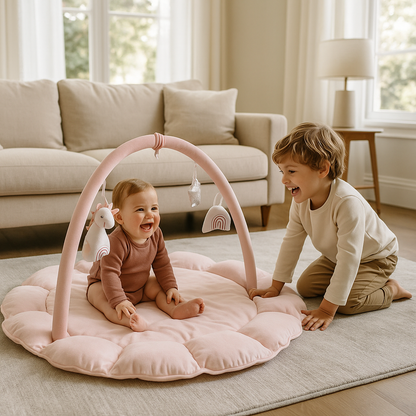 tapis d eveil bebe rose en famille