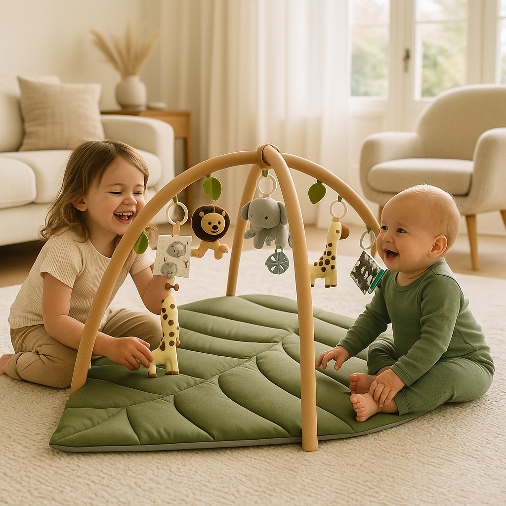 tapis d eveil bebe vert en bois