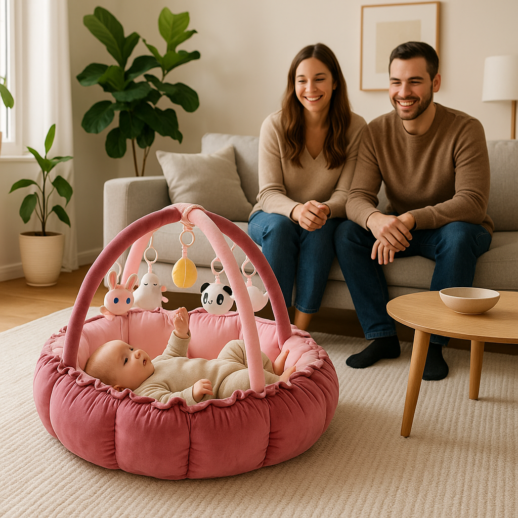 tapisd eveil bebe rose coton